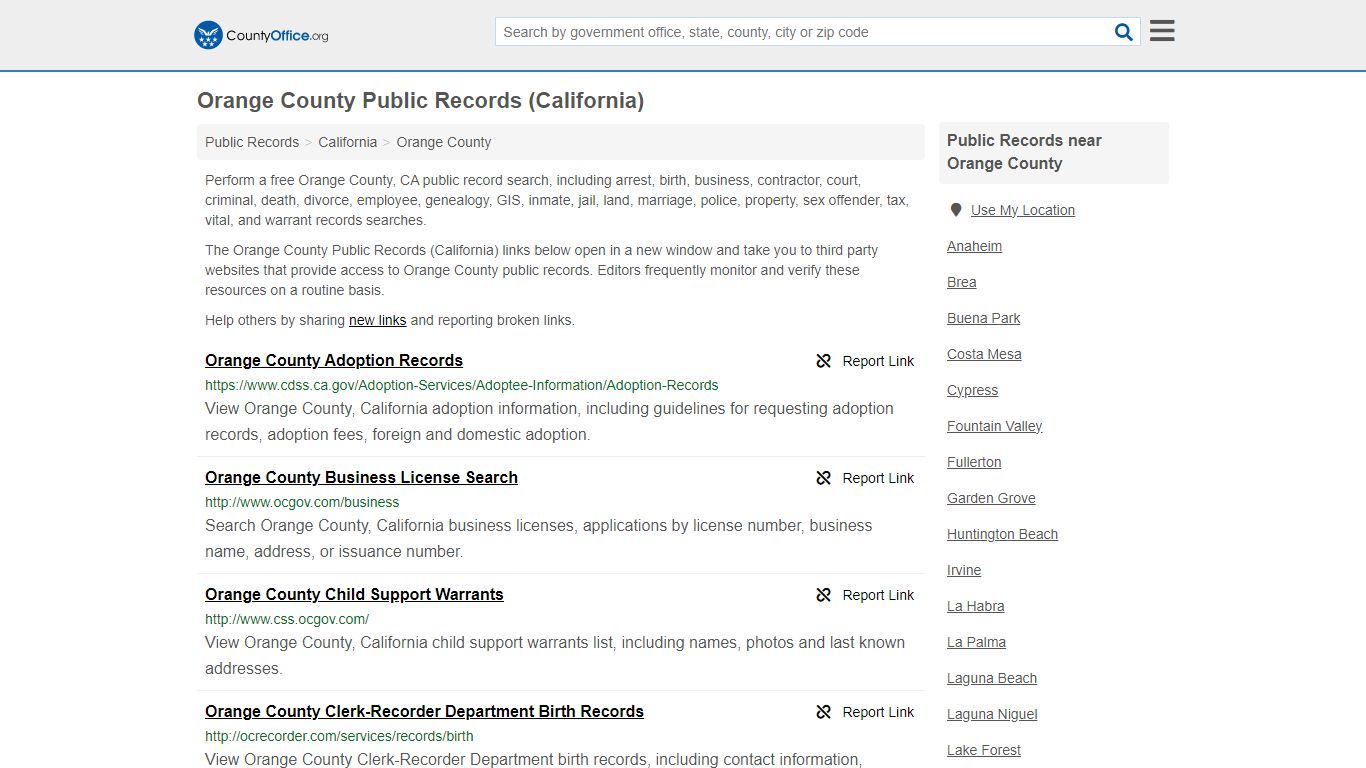 Orange County Public Records (California) - County Office