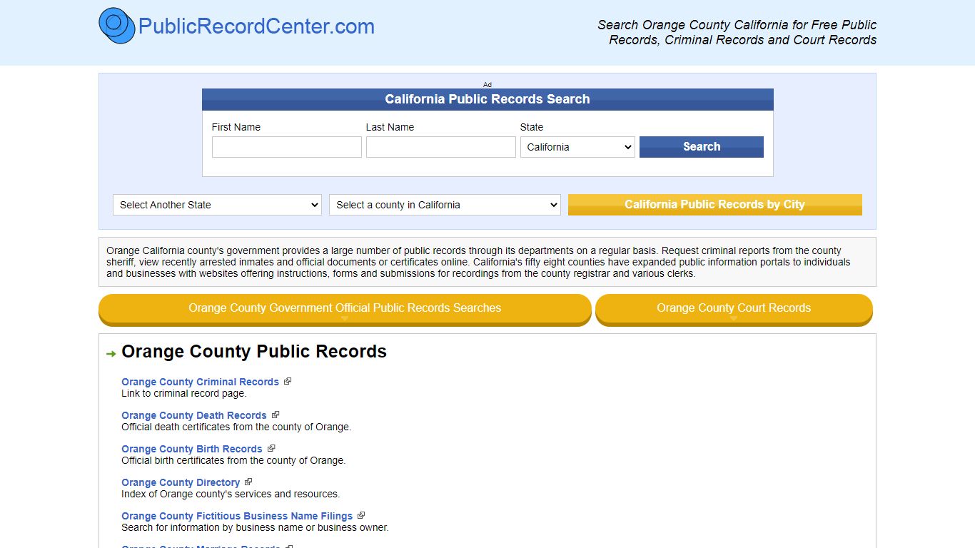 Orange County California Free Public Records - Court Records - Criminal ...